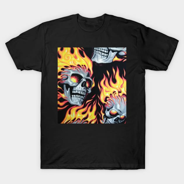 Flaming Skull T-Shirt by CrazyCraftLady